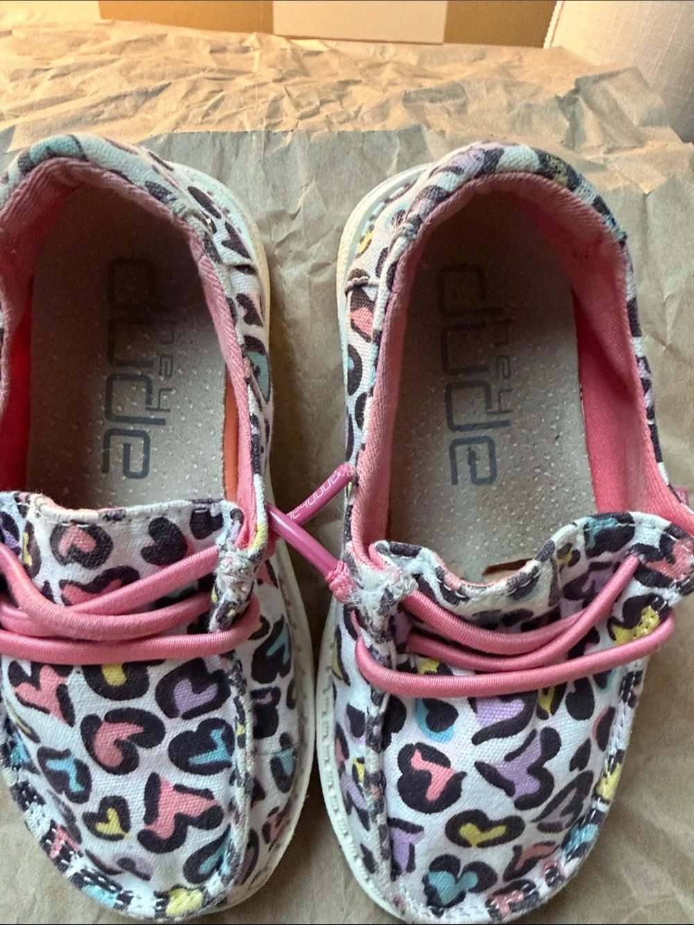 Hey Dude Kids Heart Pattern Canvas Shoes in Pink, Blue, Yellow, Black
